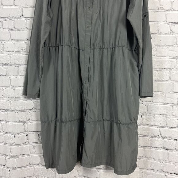 XCVI Cassiopeia Shirtdress Nylon Dress Gray Women XL Roll Tab Sleeve Snap Button - Picture 6 of 13
